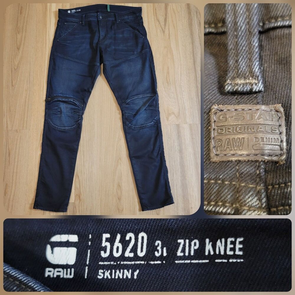 G-Star Raw 5620 3D Zip Knee Skinny Jeans Men's 36 X 31 Blue Dark Fade Wash